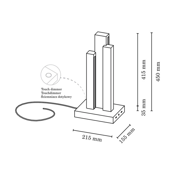 Lampa Stołowa Manhattan 3xLED 24V Zintegrowana 1470lm 3000K 16W Drewno Bukowe Orzech/Czarny Kabel Tkaninowy z Dotykowym Ściemniaczem 7481976