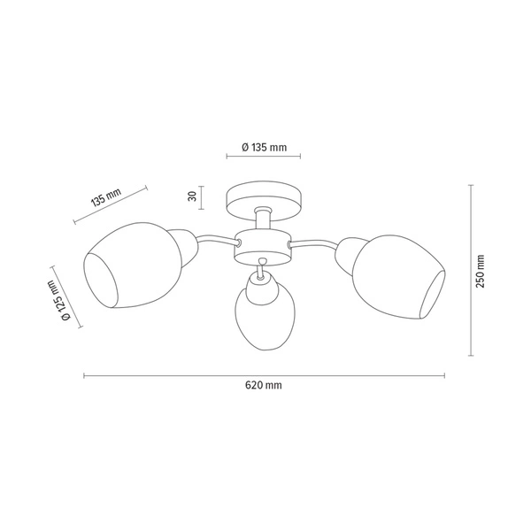 Parma Wood Ceiling Lamp 3xE27 Max.60W Oiled Oak/Chrome Metal/White Glass 8320374