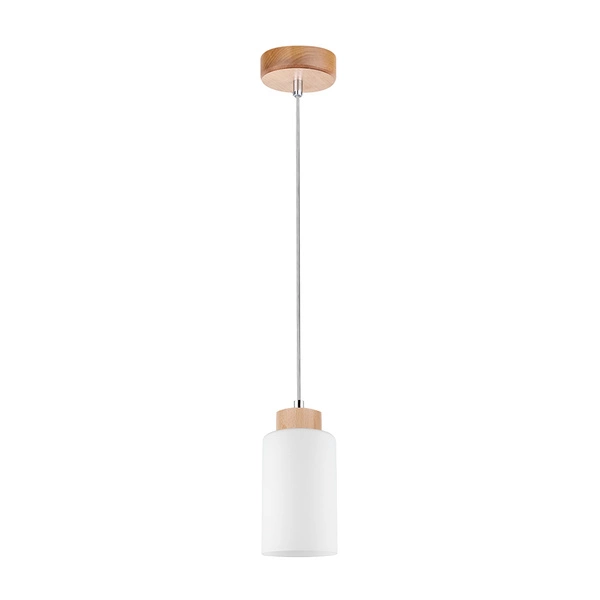 Bosco Pendant Lamp 1xE27 Max.60W Birch Wood/White Glass/Transparent PVC Cable 1720160