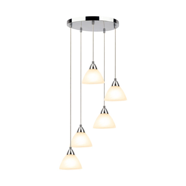 Prahas Pendant Lamp 5xE14 Max.40W Chrome Metal/Transparent PVC Cable/White Glass 17950528