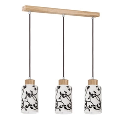 Bosco Pendant Lamp 3xE27 Max.60W Oiled Oak/Anthracite Fabric Cable/White-Black Glass 1701374G0758