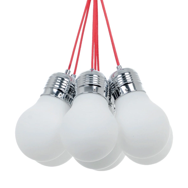 Bulb Pendant Lamp 7xE27 Max.60W Chrome Metal/Red Fabric Cable/White Glass 2810728