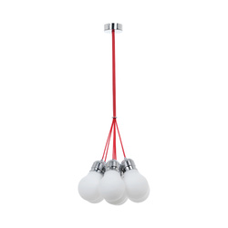 Bulb Pendant Lamp 7xE27 Max.60W Chrome Metal/Red Fabric Cable/White Glass