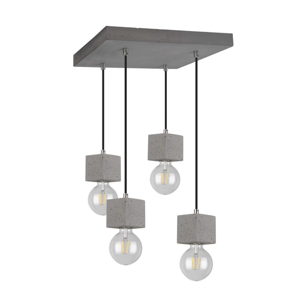 Strong Square Pendant Lamp 4xE27 Max.60W Gray Concrete/Black Fabric Cable 7089436