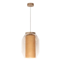 Vaso Jute Pendant Lamp 1xE27 Max.15W LED Oiled Oak/Transparent PVC/Transparent/Beige 179010174