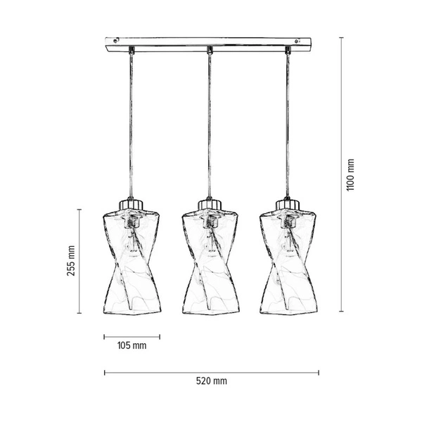 Twist Pendant Lamp 3xE27 Max.25W Metal Chrome/Transparent PVC Cable/Transparent Glass 13620328