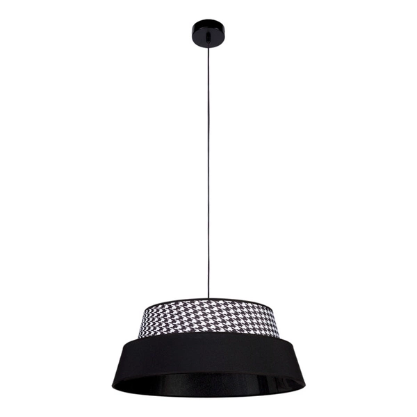Lampa wisząca Preto Pepito 1xE27 Max.60W Czarny metal/Czarny kabel z tkaniny/Czarny klosz z tkaniny w pepitkę 150039104