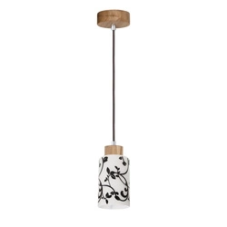 Lampa Wisząca Bosco 1xE27 Max.60W Dąb Olejowany/Antracytowy Kabel Tkaninowy/Biało-Czarne Szkło 1701174G0758