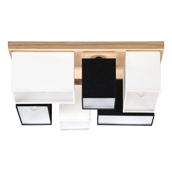 Lampa Sufitowa Paloma 6xE27 Max.25W Dąb Olejowany/Czarny Abażur Tkaninowy/Biały Abażur Tkaninowy 2451674