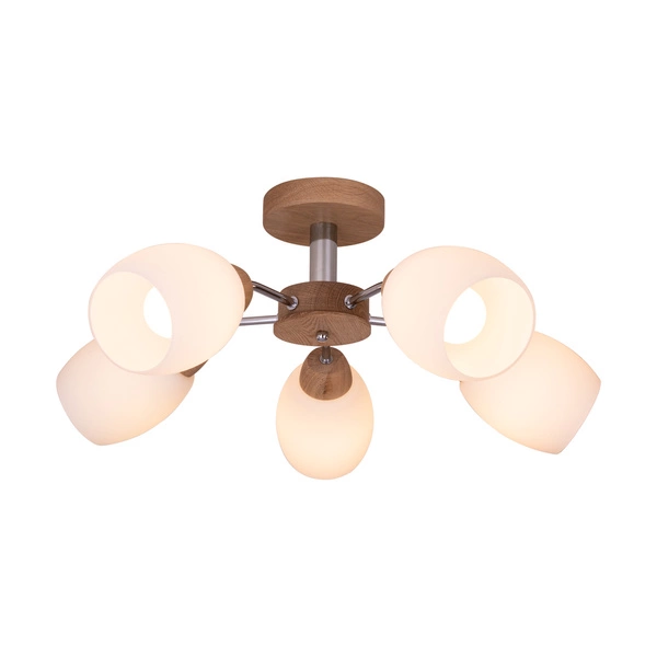 Parma Wood Ceiling Lamp 5xE27 Max.60W Oiled Oak/Chrome Metal/White Glass 8320574