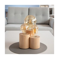 Okrągła lampa stołowa Vincent 3xE27 maks. 15W drewno brzozowe/kabel z czarnej tkaniny 2266360