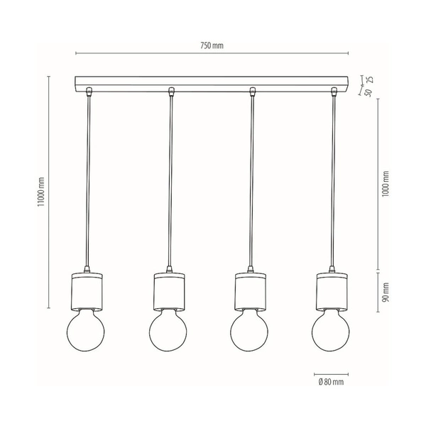 Cesar Pendant Lamp 4xE27 60W Oiled Oak/Black/Grey 1899474
