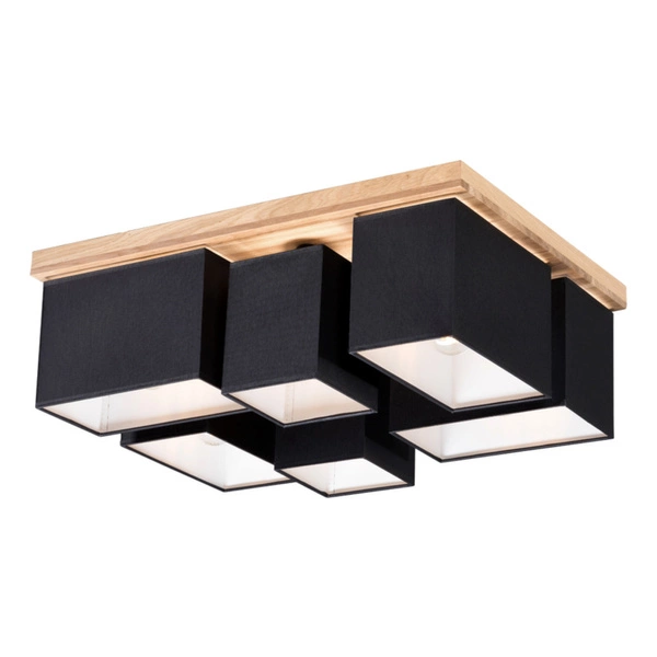 Paloma Ceiling Lamp 6xE27 Max.25W Oiled Oak/Black Fabric Shade 2454674
