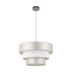 Prata Pendant Lamp 1xE27 Max.40W Gray Metal/Transparent PVC Cable/Silver-White Fabric Shade