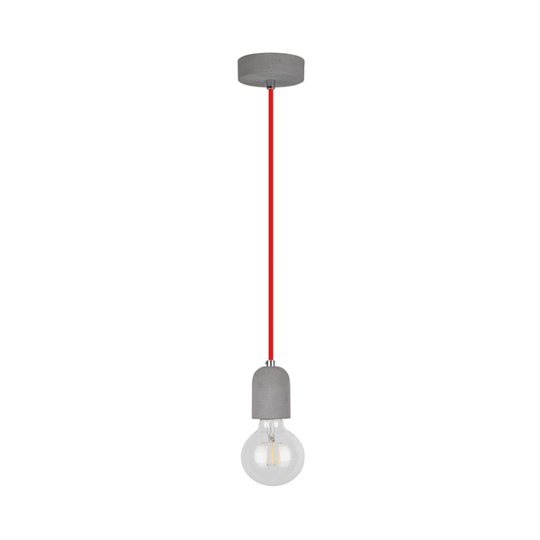 Lampa Wisząca Amory 1xE27 Max.60W Szary Beton/Czerwony Kabel Tkaninowy