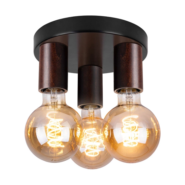 Lampa Sufitowa Notri 3xE27 Max.15W LED Barwiona Sosna na Orzech/Czarny Metal 4037618300000