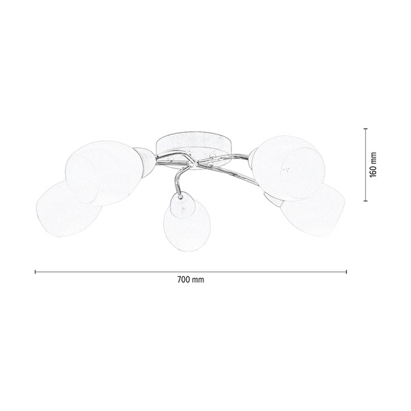 Santa Ceiling Lamp 5xE27 Max.60W Birch Wood/Chrome Metal/White Glass 8552560