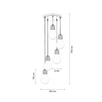 Bulb Pendant Lamp 5xE27 Max.60W Chrome Metal/Transparent PVC Cable/White Glass 2820502
