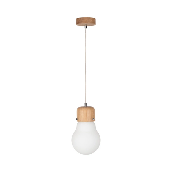 Bulb Wood Pendant Lamp 1xE27 Max.60W Oiled Oak/Transparent PVC Cable/White Glass 2811174