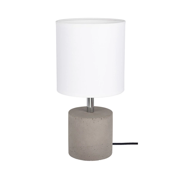 Strong Round Table Lamp 1xE27 Max.25W Gray Concrete/Black PVC Cable/White Fabric Shade 6091936