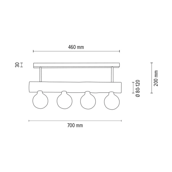 Trabo Simple Ceiling Lamp 4xE27 Max.60W Stained Pine Brown/Black Metal 6998404