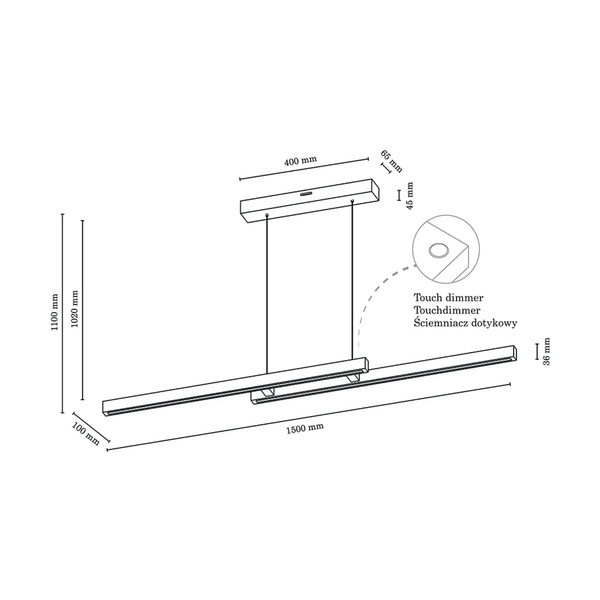 Smal Double Pendant Lamp 2xLED 24V Integrated 2660lm 3000K 28,5W Walnut Beech Wood/Transparent PVC Cable with Touch Dimmer 1529676
