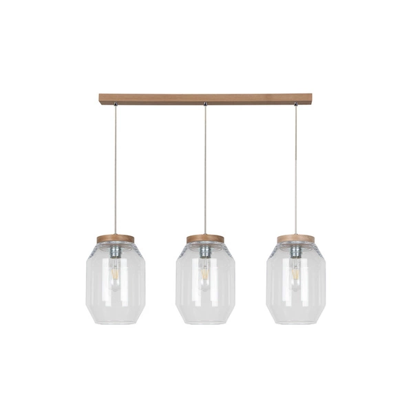 Vaso Pendant Lamp 3xE27 Max.60W Oiled Oak/Transparent PVC Cable/Transparent Glass 169110374