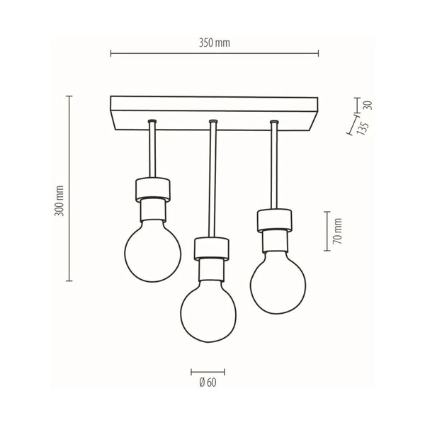 Chandelle Ceiling Lamp 3xE27 Max.40W Oiled Oak/Black Metal 8424374