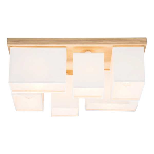 Lampa Sufitowa Paloma 6xE27 Max.25W Dąb Olejowany/Klosz z Białej Tkaniny 2452674