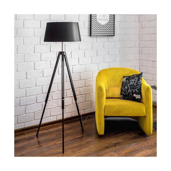 Tripod Floor Lamp 1xE27 Max.60W Black Beech Wood/Transparent PVC Cable/Black Fabric Shade 6025004
