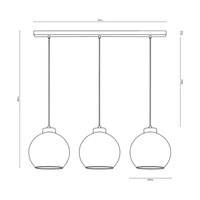 Canberra Pendant Lamp 3xE27 Max.60W Black Metal/Transparent PVC Cable/Smoked Glass 5500056