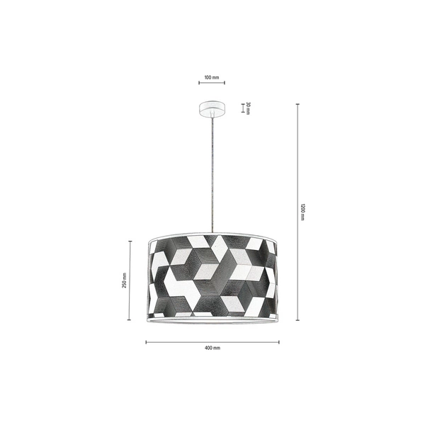 Espacio Pendant Lamp 1xE27 Max.60W Black Metal/Transparent PVC Cable/Multicolor Wallpaper 154840104