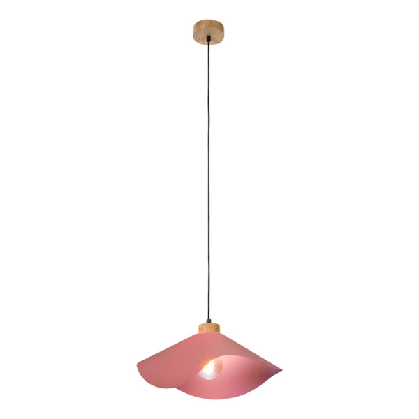 Hattu Pendant Lamp 1xE27 Max.40W Oiled Oak/Black Fabric Cable/Pink Fabric Shade 1614519174