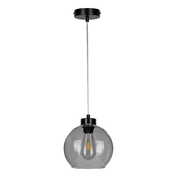 Canberra Pendant Lamp 1xE27 Max.60W Black Metal/Transparent PVC Cable/Smoked Glass 5500054