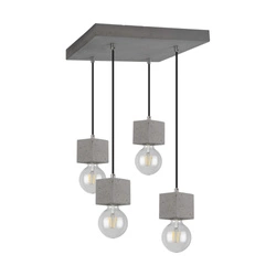 Mocna kwadratowa lampa wisząca 4xE27 Max.60W Szary beton/Czarny kabel z tkaniny 7089436