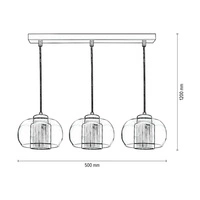 Lampa wisząca Cordia 3xE14 Max.9W Czarny metal/Przezroczysty kabel PVC/Czarny klosz z tkaniny/Szkło przezroczyste 1192304A1028