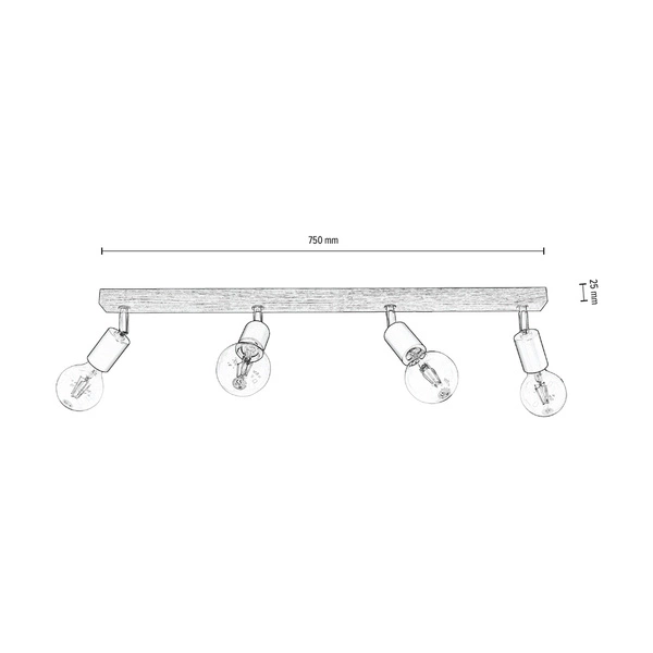 Elmo Ceiling Lamp 4xE27 Max.25W Oiled Oak/Black Metal 2264474