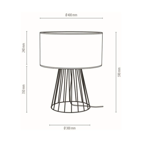 Swan Table Lamp 1xE27 Max.60W Black Metal/Black PVC Cable/White Fabric Shade 89329104