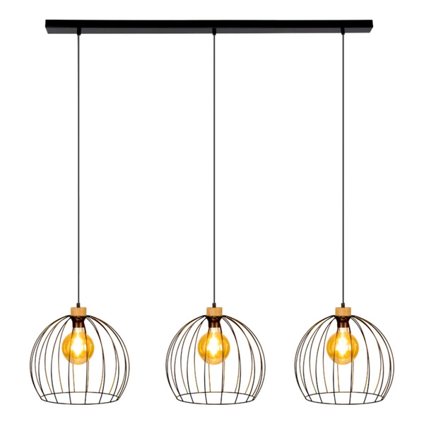 Coop Pendant Lamp 3xE27 Max.60W Oiled Oak/Black Metal/Black PVC Cable 188419304