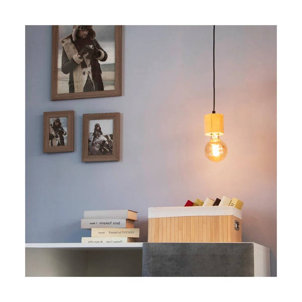 Lampa Wisząca Pino 1xE27 Max.60W Naturalna Sosna/Czarny Metal/Czarny Kabel PCV 7161150