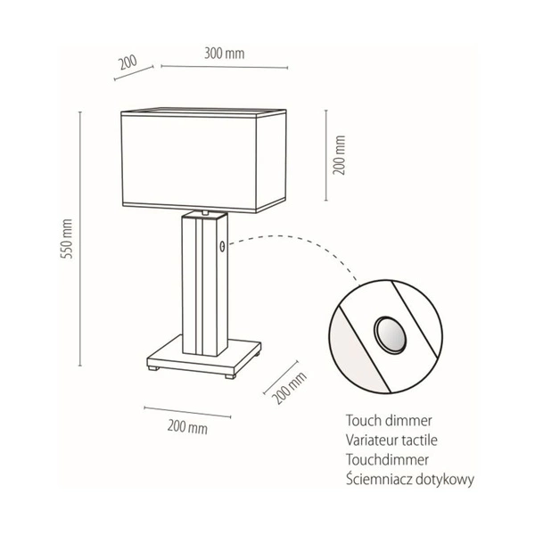 Flame Table Lamp 1xE27 Max.40W, 1xLED 12V Integrated 4.6W Gray/Oak veneer/White with Touch Dimmer 820119187