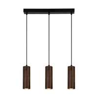 Lampa wisząca Pipe 3xGU10 LED Max.5W Drewno bukowe orzechowe/Czarny metal/Czarny kabel PCV 15593304