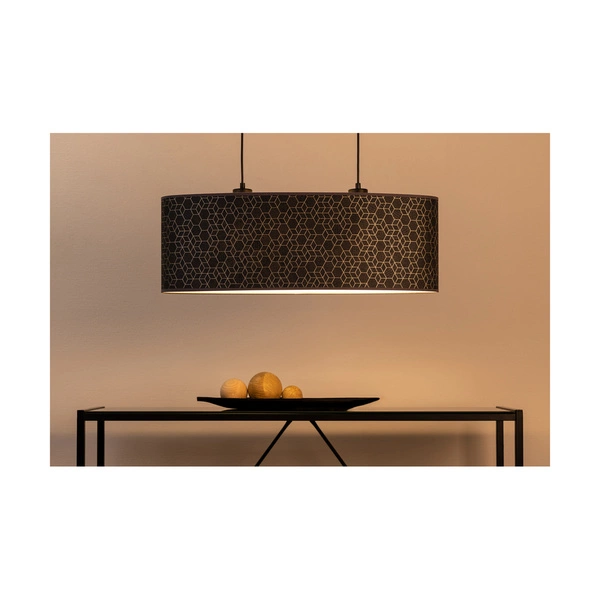 Lampa Wisząca Galance 2xE27 Max.40W Czarny Metal/Czarny Kabel Tkaninowy/Czarno-Złoty Klosz Tapety 1026021310625