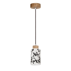 Bosco Pendant Lamp 1xE27 Max.60W Oiled Oak/Anthracite Fabric Cable/White-Black Glass