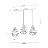 Diament Pendant Lamp 3xE27 Max.60W Oiled Oak/Black Metal/Black PVC Cable 21822304