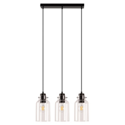 Lampa wisząca Alessandro 3xE27 Max.60W Drewno bukowe orzechowe/Czarny metal/Czarny kabel PVC/Szkło przezroczyste