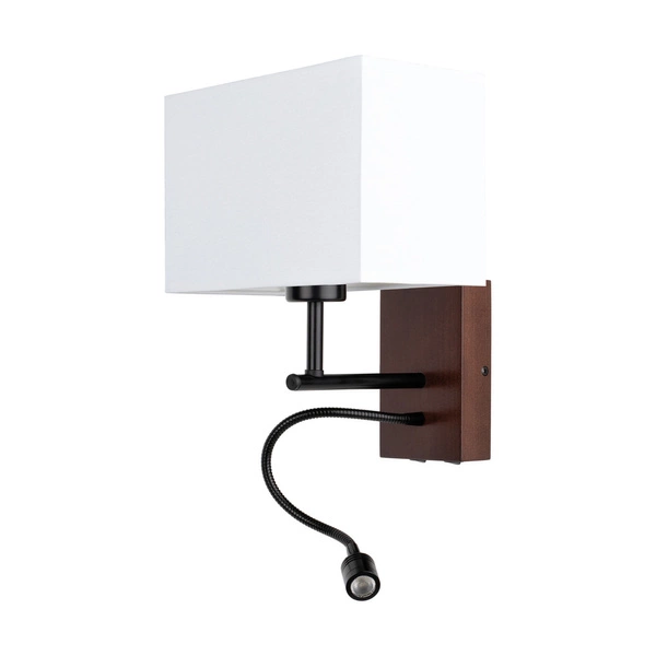 Sonar Wall Lamp 1xE27 Max.25W Incl. 1xLED Integrated 110lm 4000K 2,5W Walnut Beech Wood/Black Metal/White Fabric Shade 5731976