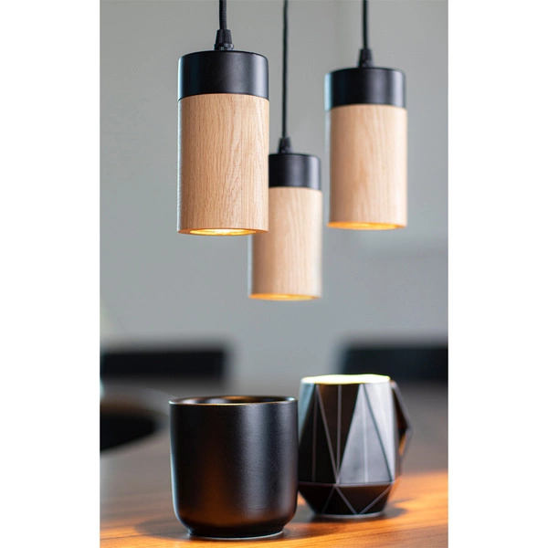 Annick Pendant Lamp Incl. 3xLED GU10 5W Oiled Oak/Black Metal/Black Silicone Braid Cable 1419304R