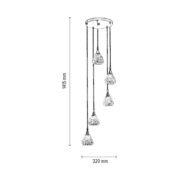 Vegas Pendant Lamp 5xG9 Max.33W Chrome Metal/Transparent PVC Cable/Transparent Crystal HK17515S15