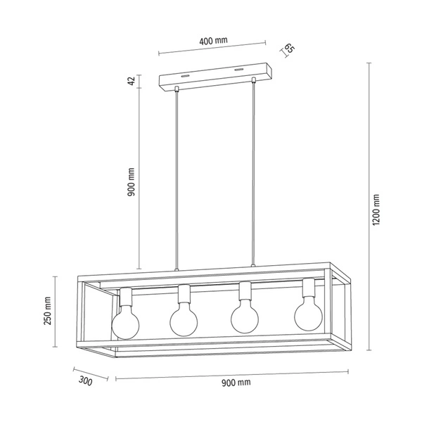 Kago Pendant Lamp 4xE27 Max.60W Oiled Oak/Black Metal/Transparent PVC Cable 61590474